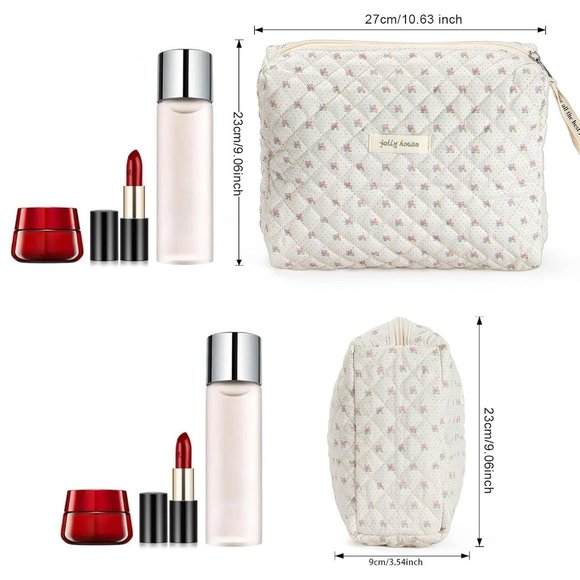 Women Kawaii Floral Cosmetic Large Travel Toiletry Bag Quilted Cosmetic Pouch - Picture 2 of 8